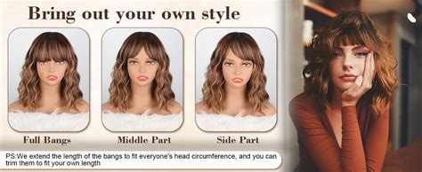 Amazon QGZ Brown Highlight Bob Wig With Bangs 12 Inches Short