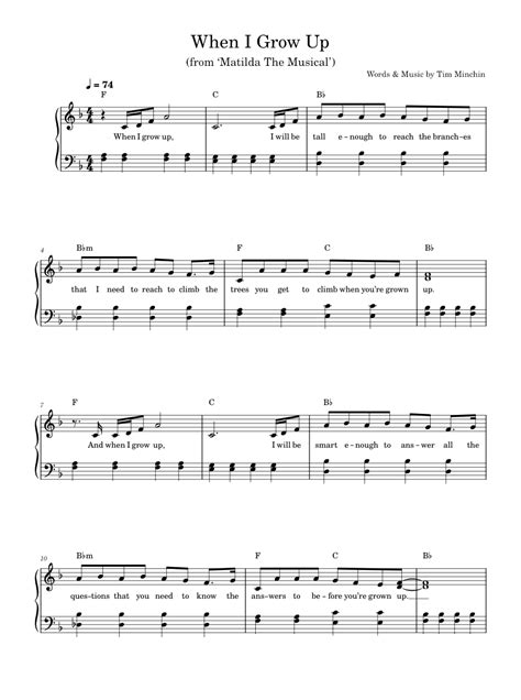 When I Grow Up Sheet Music For Piano By Tim Minchin Official