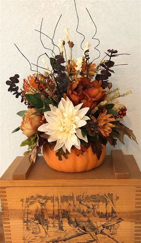 Pumpkin Centerpiece October Delivery Etsy Pumpkin Floral Arrangements