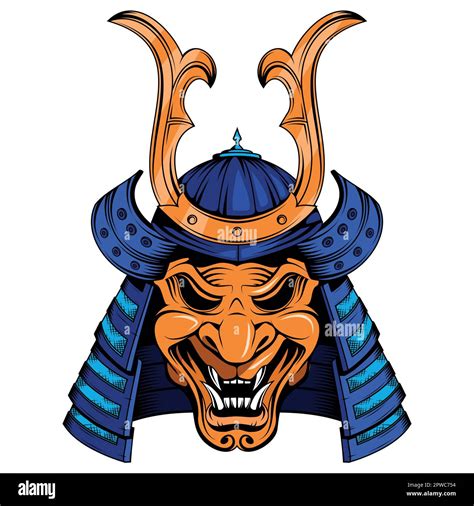 Samurai Helmet Vector Illustration Of A Japanese Samurai Mask Stock