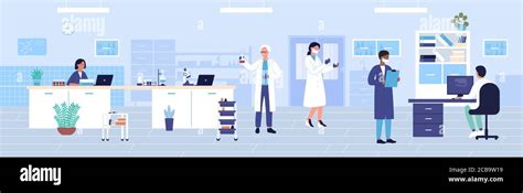 Hospital Clinic Laboratory Work Flat Vector Illustration Cartoon