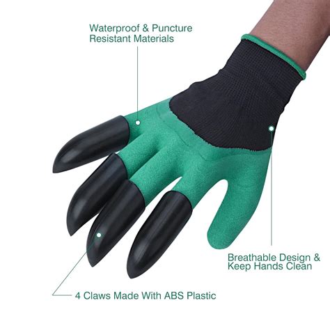 WEBSUN Garden Genie Gloves with Claws on EACH Hand Waterproof Digging ...