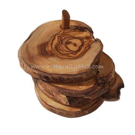 Olive Wood Rustic Coaster Set Naturally Med