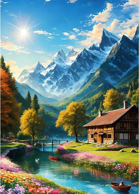 Qenspe D Diamond Painting Paysage Peinture Diamant Kit Adulte Complet