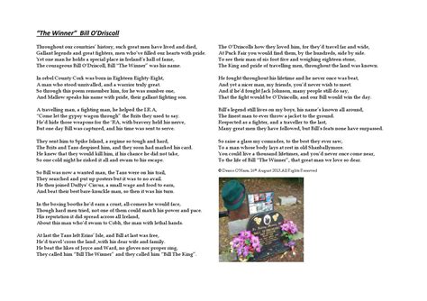 Bill The Winner Odriscoll Poem By Deano Ohara By Deano Ohara Issuu