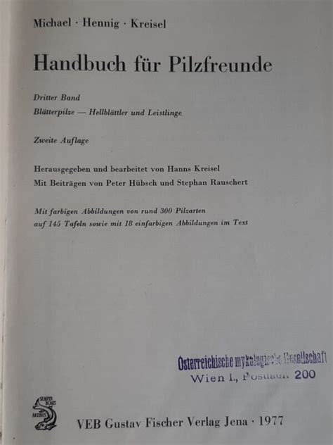 Handbuch F R Pilzfreunde Michael Henning Kreisel Sterreichische