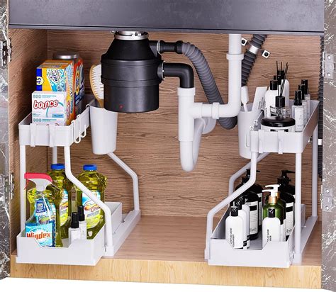 Puricon 2 Pack L Shape Under Sink Cabinet Organizer 2 Tier Pull Out