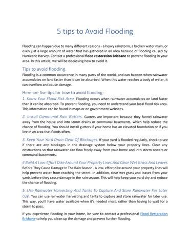 5 tips to Avoid Flooding by Flood Restortaion Brisbane - Issuu