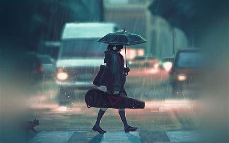 wallpaper for desktop, laptop | bc89-rainy-day-anime-paint-girl-art ...