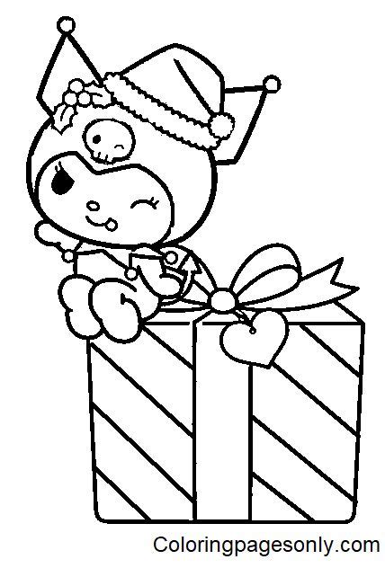 Santa Kuromi With Gift Christmas Coloring Page Free Printable