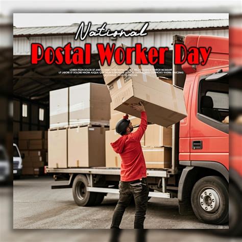 Premium Psd Happy Deliveryman With National Postal Worker Day Background