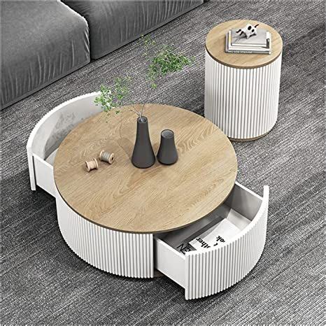 Modern Circle Coffee Table Set with Hidden Storage