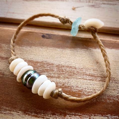 Tahitian Pearl With Puka Shells Bracelet With Locking Seaglass Etsy