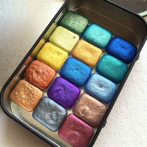 Watercolor Paints Mini Pans Set Handmade Mica Metallic Etsy