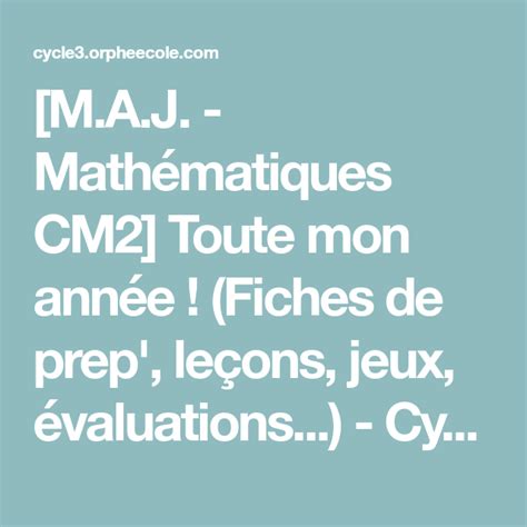 M A J Math Matiques Cm Toute Mon Ann E Fiches De Prep Le Ons