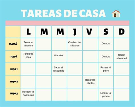 Plan Semanal Para El Reparto De Tareas Domésticas Calendario De Tareas Tablas De Tareas