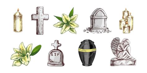 Premium Vector Hand Drawn Set For Funeral Service Vector Illustration