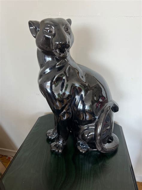 Vintage Black Panther Statue, Art Deco Panther, Sitting Black Panther, Italian Ceramic Panther ...