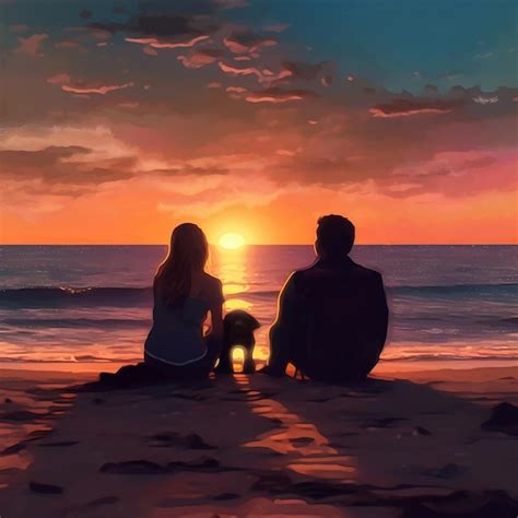 Una Pareja Viendo El Atardecer En La Playa Ia Generativa Foto Premium