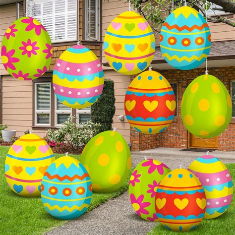 Jetec 12 Pcs 11 8 Inches Inflatable Easter Eggs Decorations Easter Inflatables Outdoor Decor Pvc