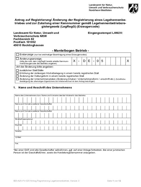 Fillable Online Antrag Auf Registrierung Nderung Der Registrierung