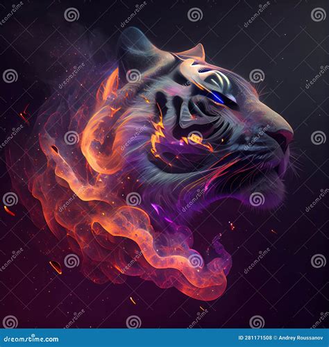Tiger from Galaxies Spirals Space Nebula Stars Smoke. AI Render Stock
