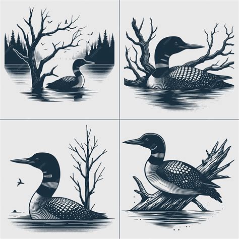 Premium Vector | Loon Bird Vector Loon silhouette Duck Lake scene vector file