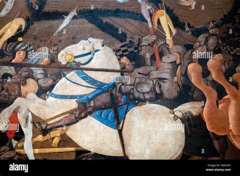 Detail of 'Battle of San Romano' (1435-60) by Paolo Uccello on display at the Uffizi, Florence ...