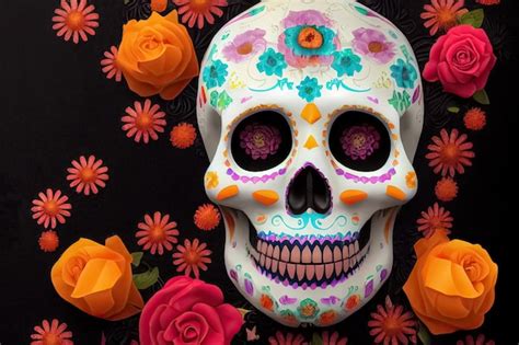 Premium Photo Traditional Calavera Sugar Skull Decorated With Flowers