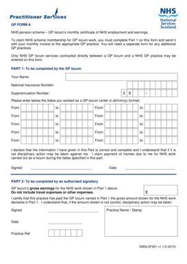 Fillable Online GP FORM A NHS Pension Scheme GP Locum S Monthly