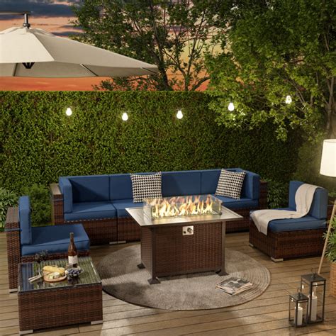 Latitude Run Romanas 8 Piece Patio Conversation Sets With Fire Pit