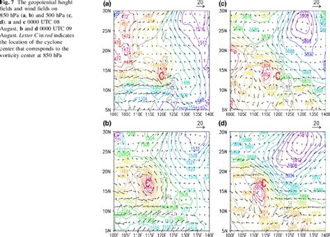 The Geopotential Height Fields And Wind Fields On 850 Hpa A B And