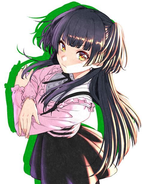 Safebooru 1girl Aisu Reizou Bangs Black Hair Black Neckwear Black Ribbon Black Skirt Blunt