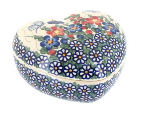 Blue Rose Polish Pottery Garden Butterfly Large Heart Box 1 Frys