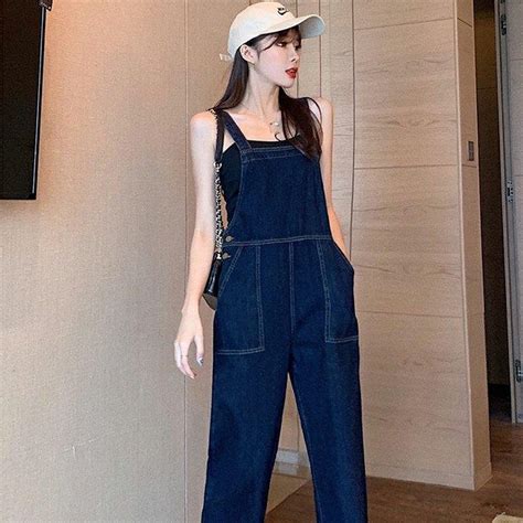 Jual Jumpsuit Jeans Wanita Versi Korea Yang Longgar Dengan Warna Biru