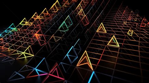 Abstract Triangles Rendered In 3d Against A Black Grid Background