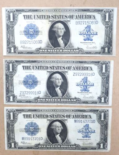 One Dollar Silver Certificates Large Currency Blue Seal