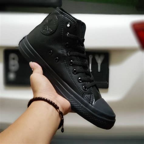 Jual Sepatu Converse Kulit Full Black High Original Bnib Shopee Indonesia