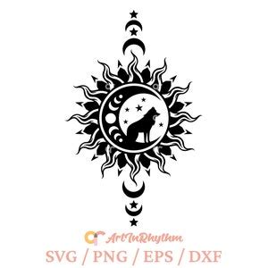 Celestial Sun And Moon Svg Celestial Svg Celestial Wolf Svg Mystical