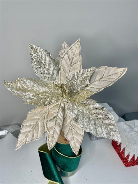 Champagne Glittered Poinsettia Christmas Stem Spray Michaels