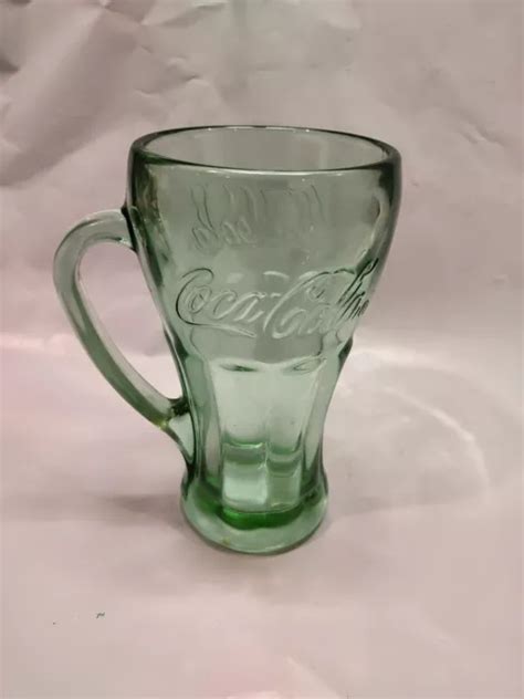 Coca Cola Mugs Large Handle Heavy Green Tinted Coke Glass