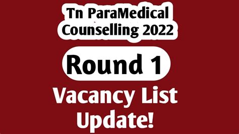 TN Paramedical Counselling 2022 Initial Vacancy List Update Vjalerts