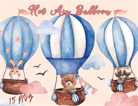 Watercolor Hot Air Balloon Clipart PNG Graphic By Colours Of Wind Creative Fabrica