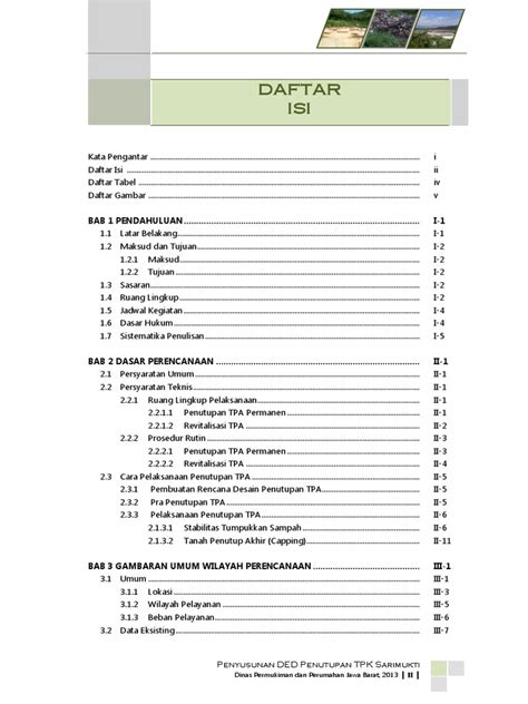 Contoh Daftar Isi Laporan Pendahuluan Ded