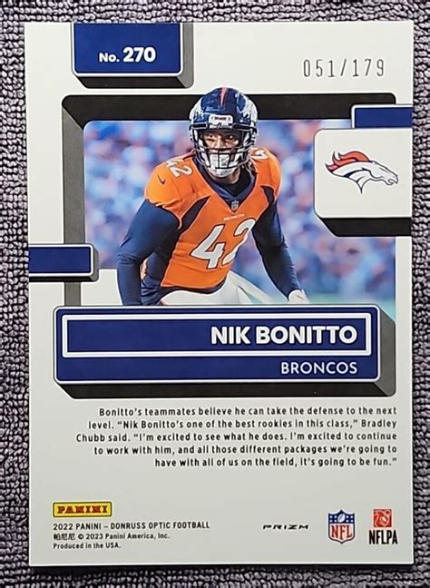 2022 Optic NICK BONITTO Rated Rookie Blue Prizm RC 179 BRONCOS EBay