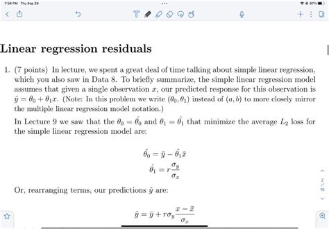 Solved Linear Regression Residuals 1 7 Points In Lecture