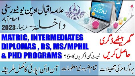 Aiou Online Admission Spring 2023 How To Apply For Allama Iqbal Open