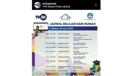 Jadwal Program Belajar Dari Rumah Tvri Selasa Juni Ada