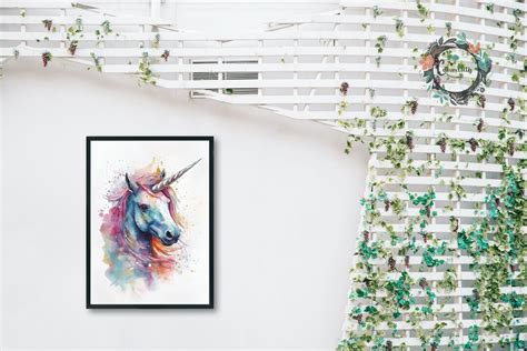 Watercolor Unicorn Poster Print Colourful Cute Nursery Kids Room