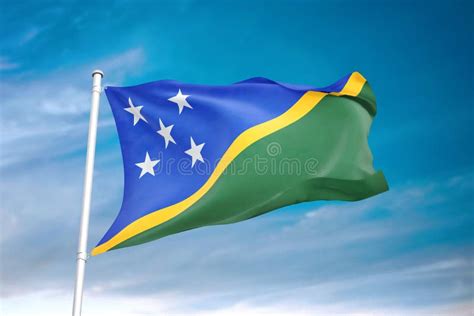 Solomon Islands Flag Waving Sky Background D Illustration Stock